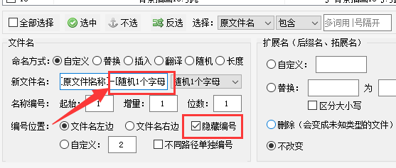 1文件批量重命名：如何在原文件名上指定位置插入随机1个字母教程414.png